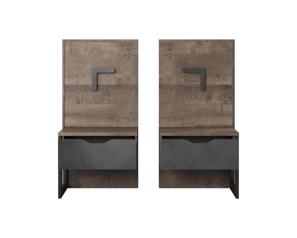 DOPPELBETT MIT NACHTKONSOLEN Arden Sand Grange Eiche / Matera / Schwarz 3-teilig - Braun/Grau, Holz/Holzwerkstoff (160/200cm) - Feldmann-Wohnen