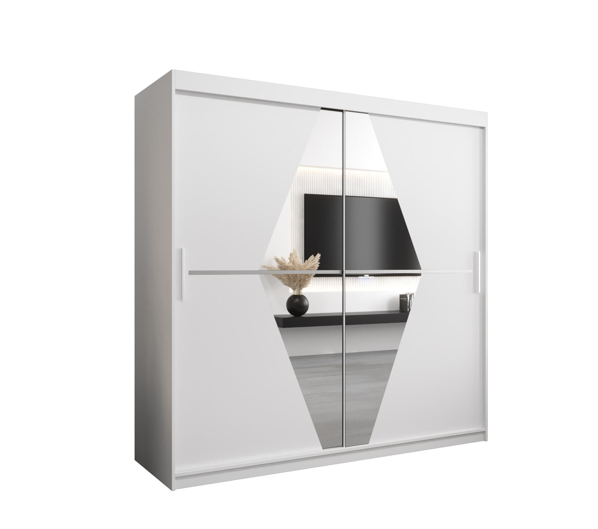 Möbel Kryspol Schwebetürenschrank Weiß 200x200x62 cm