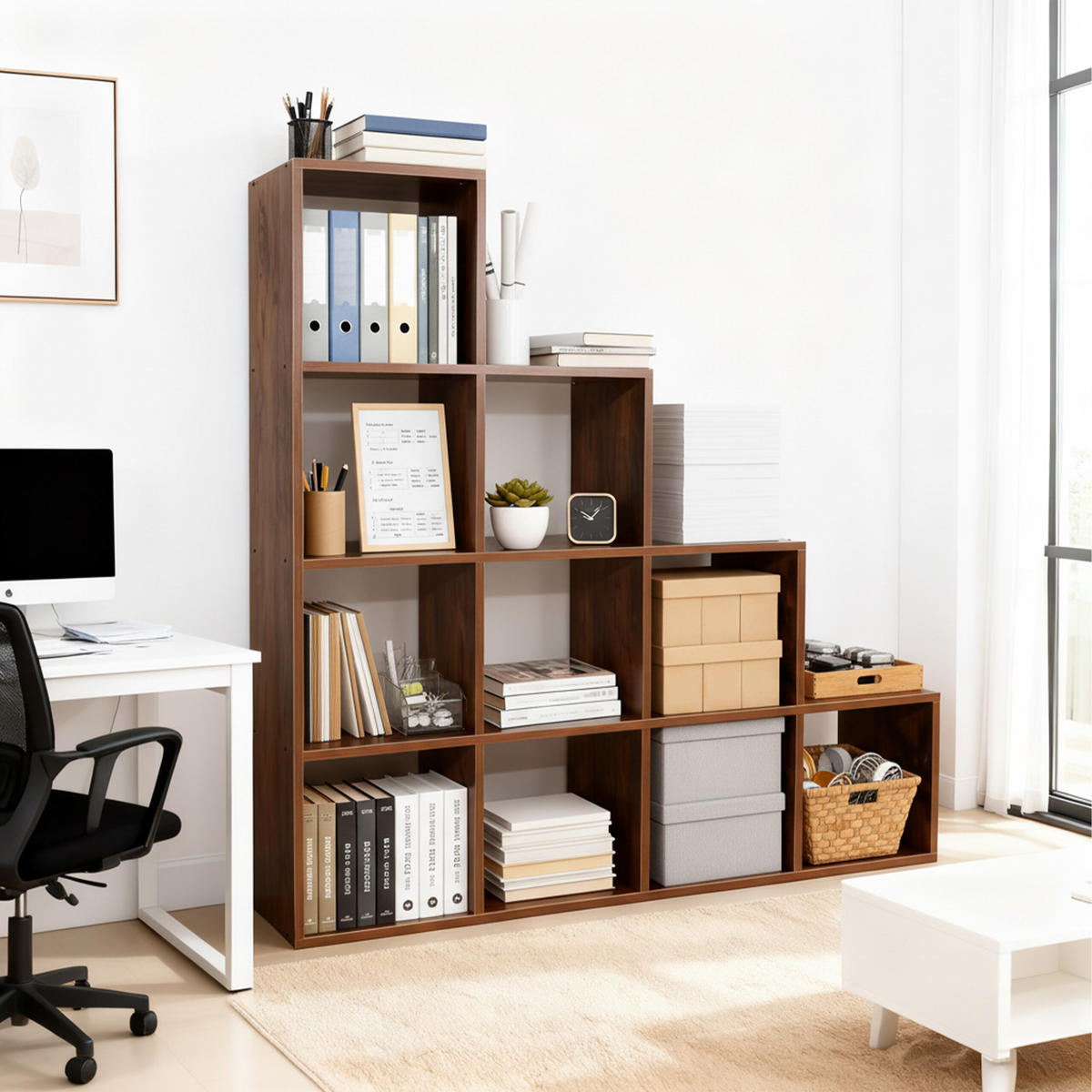 STUFENREGAL - Braun, Holzwerkstoff (129.5/129.5/29cm) - Relaxdays