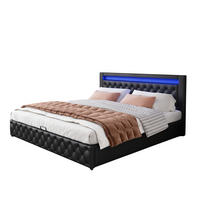 POLSTERBETT mit Bettkasten und LED 160x200 cm PU Schwarz - Schwarz, Metall (160/200cm) - Meubliv