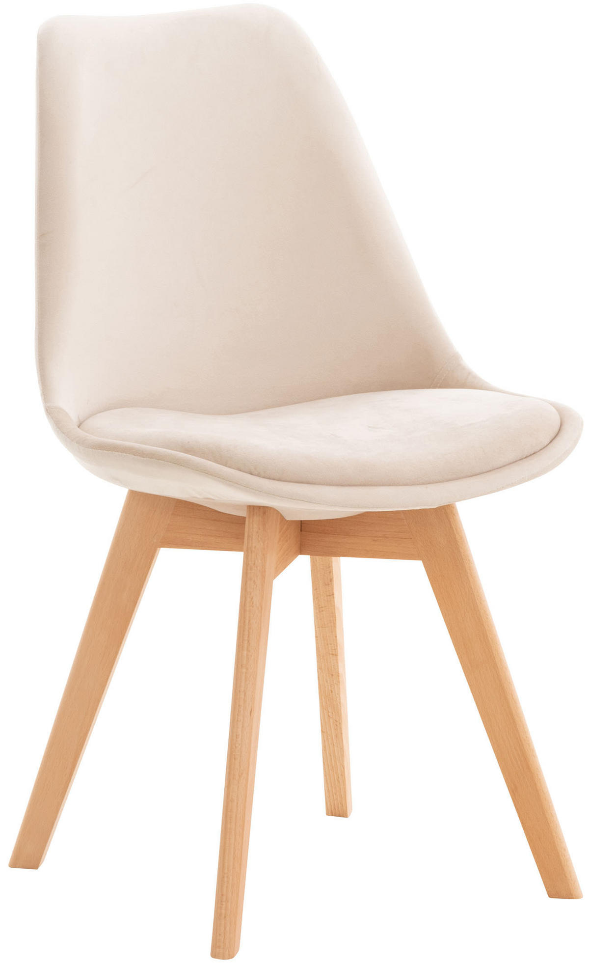 STUHL Samt beige - Eukalyptusholzfarben/Beige, Holz/Textil (49/83/50cm) - CLP