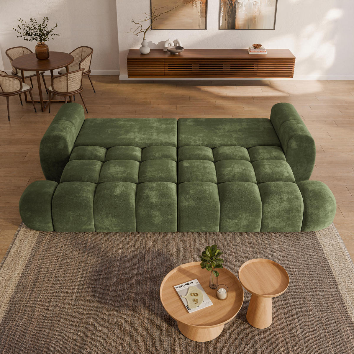 BETTSOFA DAFNE Grün Chenille-Stoff mit Schlaffunktion - Grün, Textil (300/88/113cm) - MASSENO