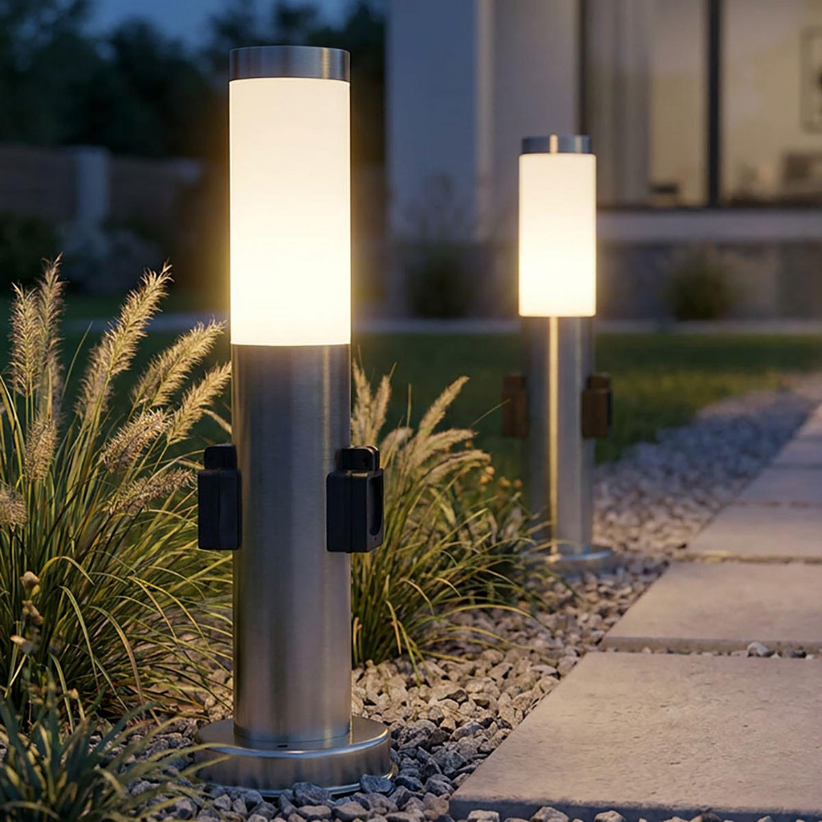 LED STEHLEUCHTE Silber Moderne Außenleuchte 2er Set - Silberfarben, Metall (8/8/45cm) - Globo Lighting