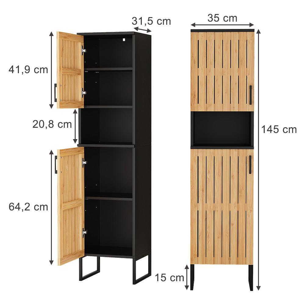 BADSCHRANK Vayra Bambus 35 x 145 cm - Schwarz/Grün, Holzwerkstoff (35/145/31.5cm) - Vicco