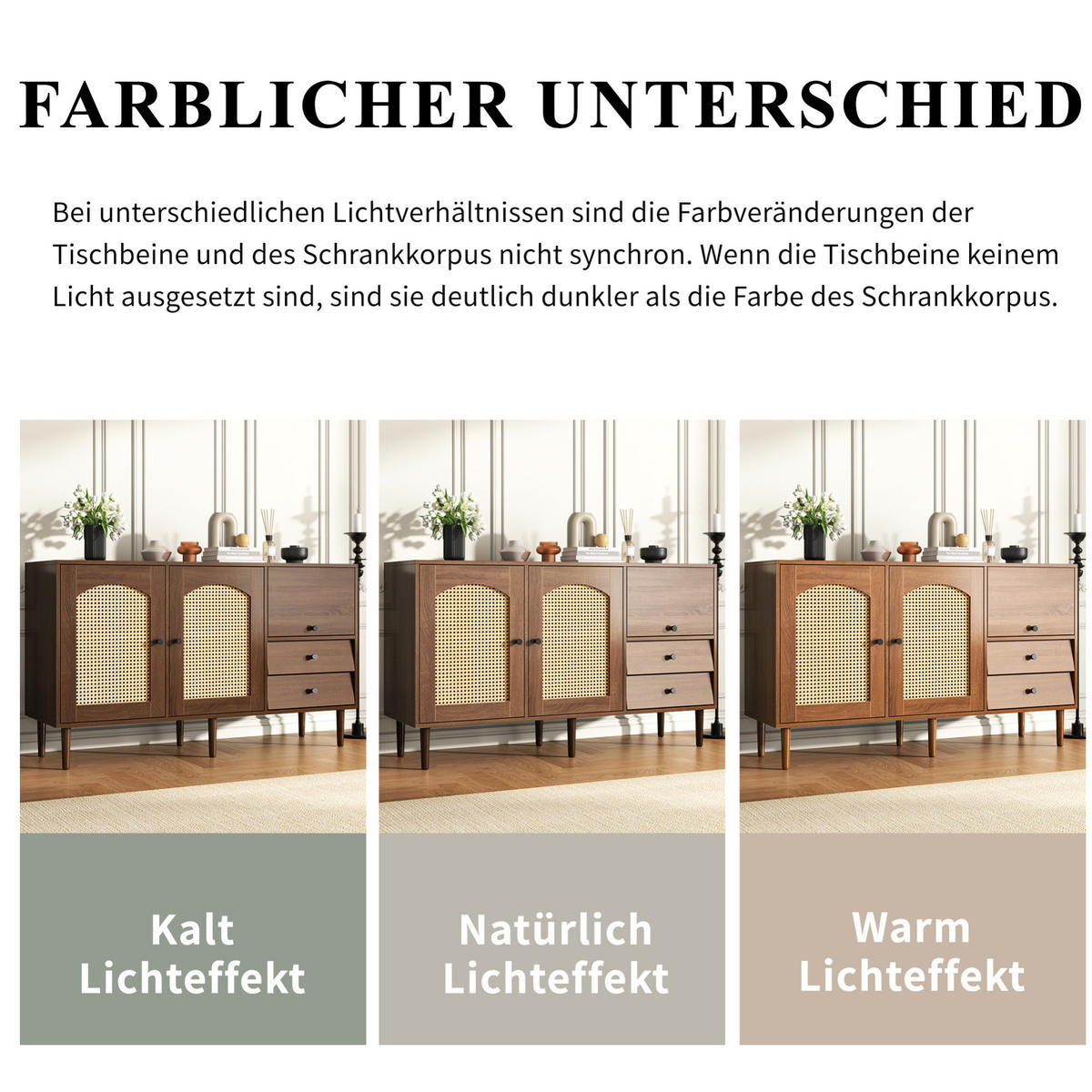 SIDEBOARD 130/40/75,5 cm Holzfarbe aus Spanplatte mit Rattantüren - Eichefarben, Holzwerkstoff (130/75.5/40cm) - OKWISH