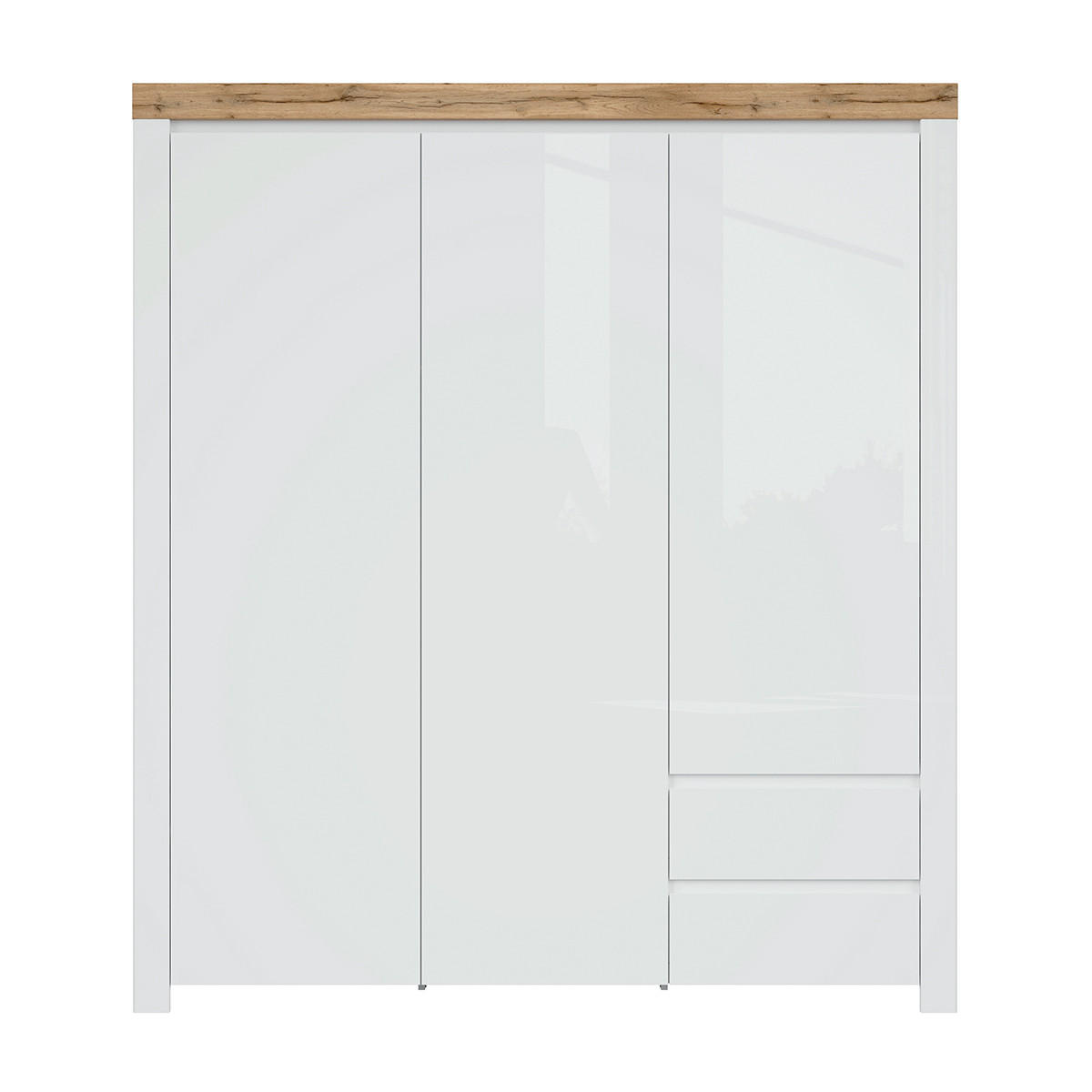 SCHRANK 3 Türen Hella Weiß und Holz - Weiß, Holzwerkstoff (180/203/56cm) - Petits-meubles