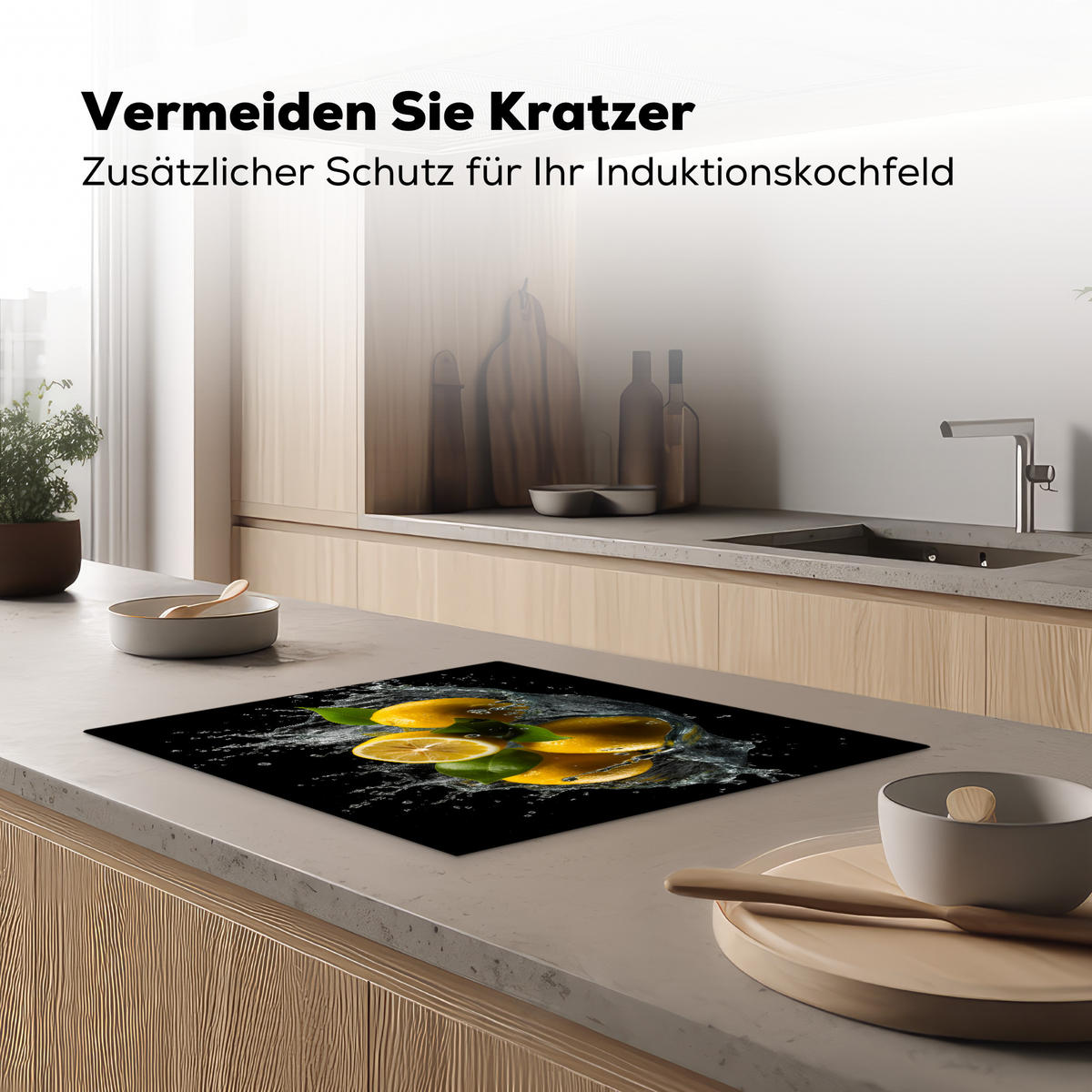 HERDABDECKPLATTE Zitrone - Obst - Gelb - Schwarz 65x52 cm - Gelb, Kunststoff (65/52/0.2cm) - MuchoWow