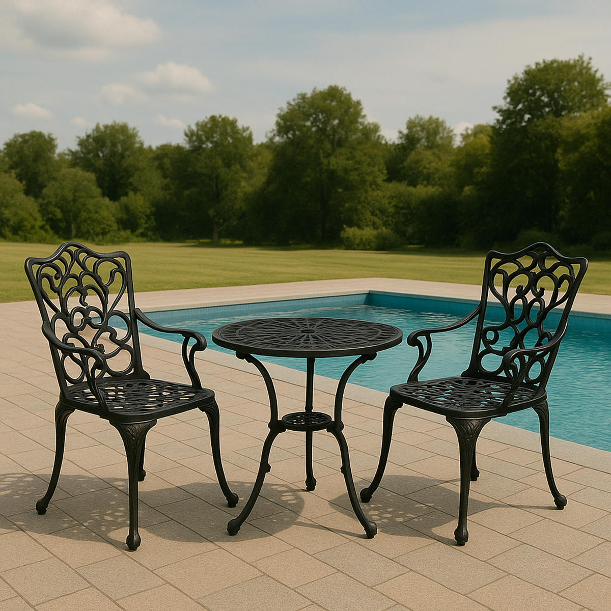 BISTROSET Boulder - Jugendstil - Gartenmöbel Set 3-teilig, Sitzgruppe Aluguss antik grau - Grau, Metall - TPFGarden