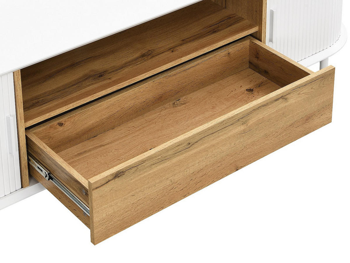 TV-MÖBEL mit 2 Schiebetüren, 1 Schublade & 1 Ablage - MDF - Weiß & Holzfarben - VELURANI - Naturfarben, Holz (40/54/170cm) - Vente-Unique