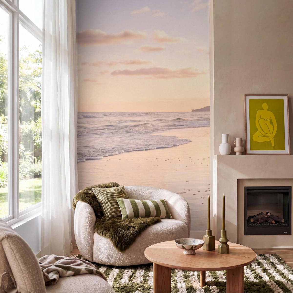 TAPETE - Strand - Brandung - Wolken - 120x200 cm - Hellrosa, Papier (120/200cm) - OnlyWow
