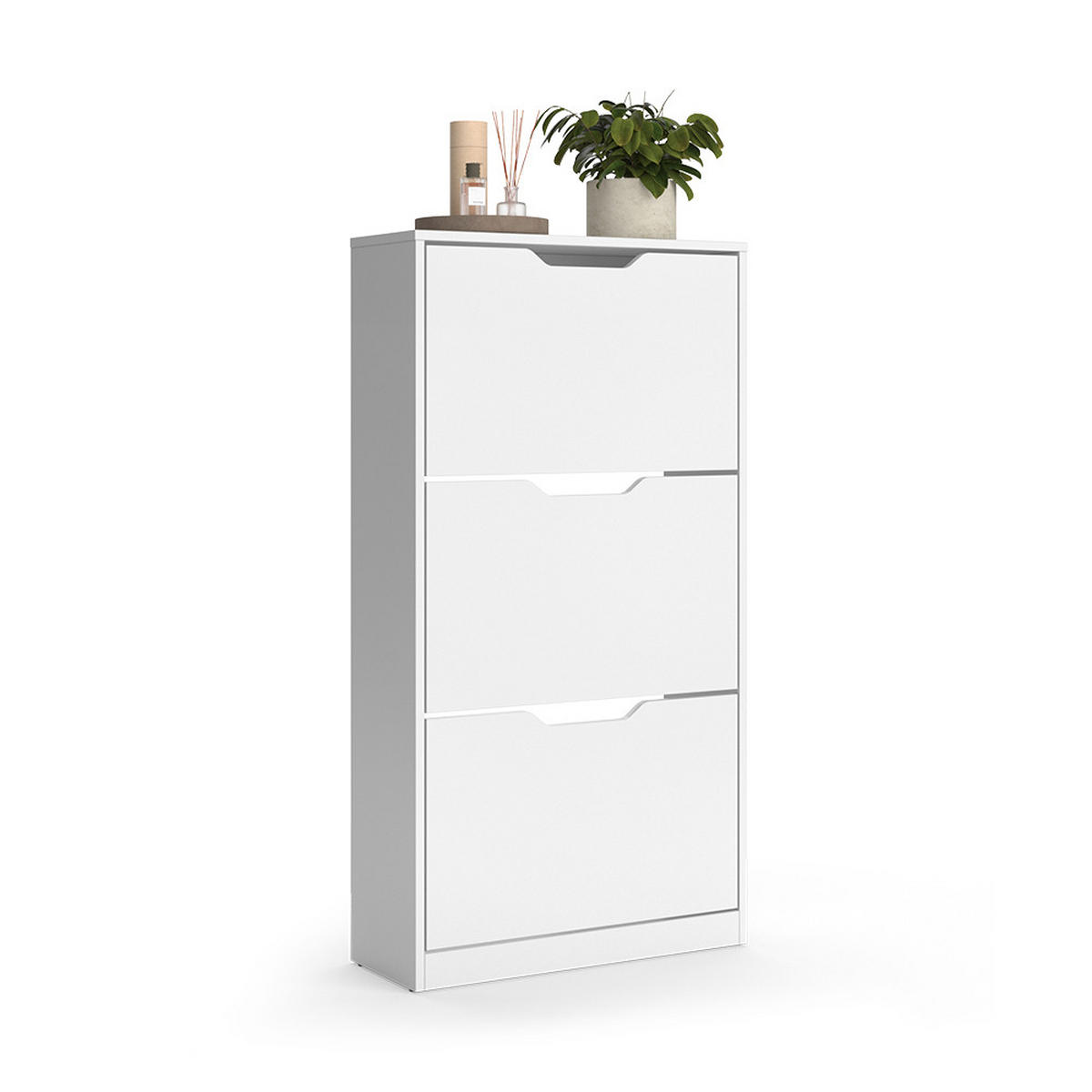 SCHUHKIPPER Luca, Weiß, 59 x 111.5 cm mit 3 Kippfächern - Weiß, Holzwerkstoff (59/111.5/22cm) - Vicco