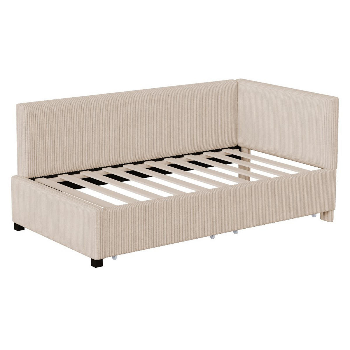 SCHLAFSOFA 90x200 cm in Beige Samtstoff mit 2 großen Stauraumschubladen - Beige, Holz/Textil (97/68/204.5cm) - KOMHTOM