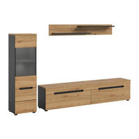 WOHNWAND inkl Beleuchtung Nova 3 tlg. (B/H/T: ca. 221/141/33 cm) in Basalt grau/Artisan - Grau, Holzwerkstoff (221/141/33cm)