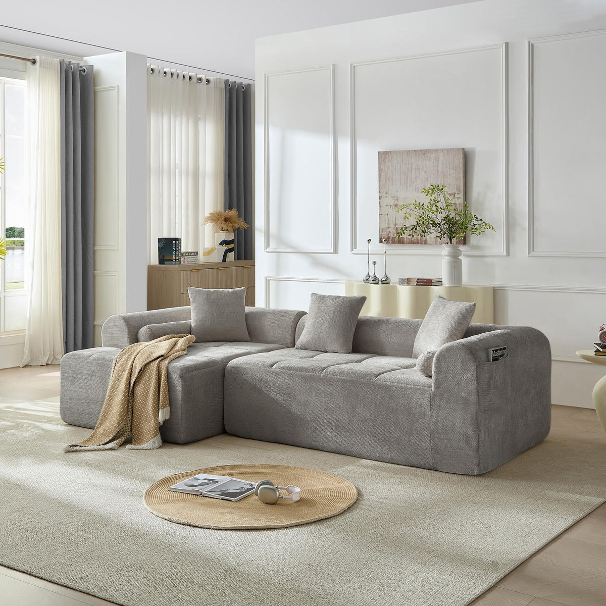 ECKSOFA 263/132.5/68 cm Hellgrau Chenille - Hellgrau, Textil (263/132.5cm) - Oxeza