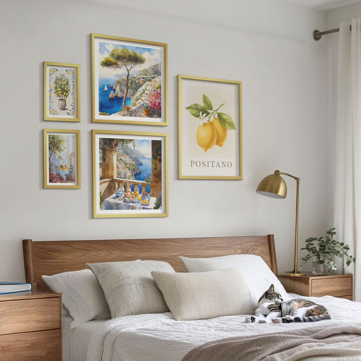 BILDER SET 5er Set - 50x50 cm & 20x30 cm & 40x60 cm Goldrahmen - Charmante Straßen mit Pflanzen - Goldfarben, Kunststoff (40/60cm) - TULUP