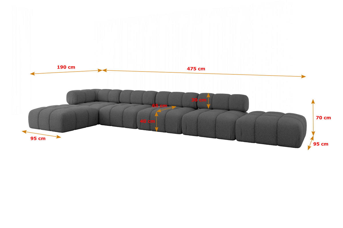 ECKSOFA modulares Sofa Kerru-L3 - 475x190x70 cm Grau Bouclé - Grau, Holzwerkstoff/Textil (475/190cm) - ALTDECOR