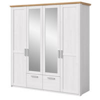 KLEIDERSCHRANK weiß Lärche, Eiche Artisan Landhaus, Drehtürenschrank 4-türig mit Spiegel - Eichefarben/Silberfarben, Glas/Holzwerkstoff (188/200/61cm) - Inn.Furn