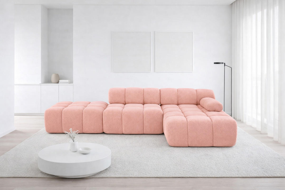 ECKSOFA L-Form Modular Mit Hocker, Veloursstoff Salvador, Rosa, Rechts, Selia - Rosa, Holz (285/160cm) - Kaiser Möbel