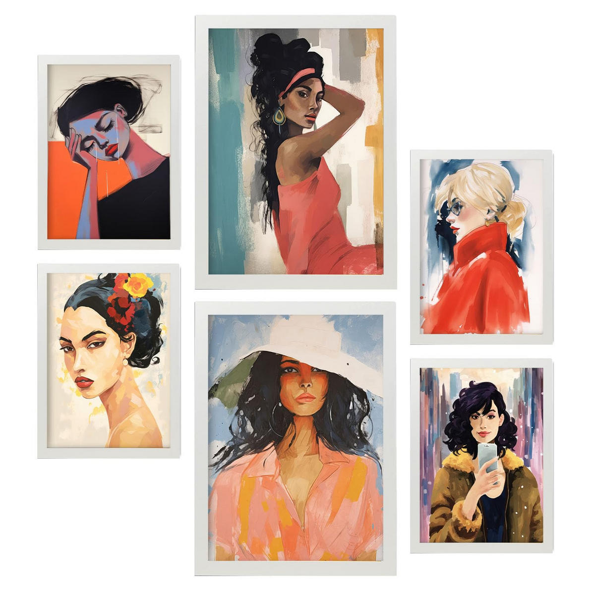POSTER Set Mit 6 Zuversichtlich In Damenplakat A3 & A4 Weißer Rahmen - Weiß, Papier (29/3cm) - Nacnic