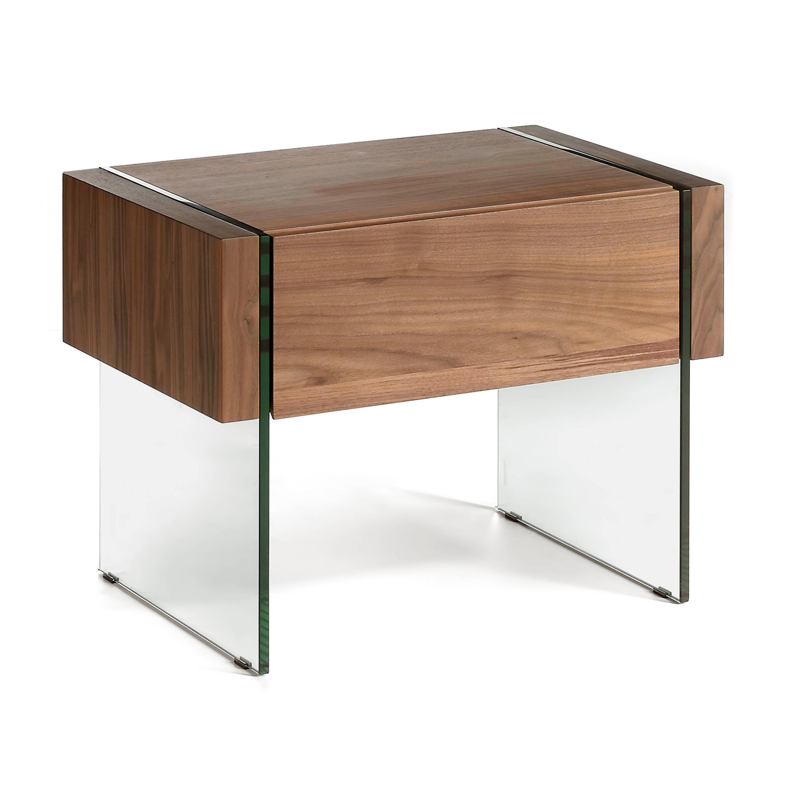 NACHTTISCH Walnuss und Glas 58 / 39 / 43 cm - Transparent/Nussbaumfarben, Glas/Holz (58/43/39cm) - ANGEL CERDA