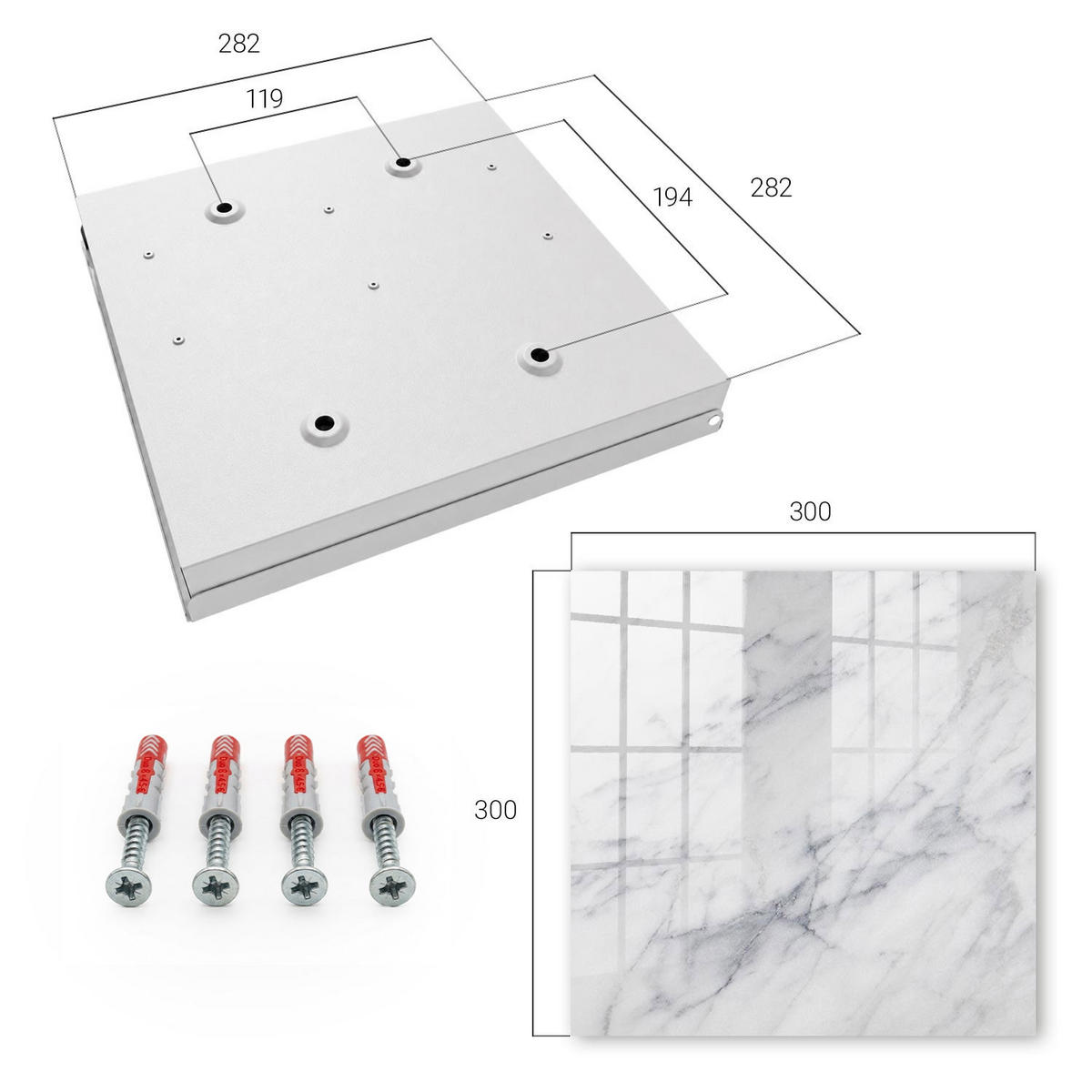 SCHLÜSSELBOX Weiß 30x30 cm – Türöffnung nach rechts - Marmor-Eleganz - Weiß, Metall (30/30/5cm) - TULUP
