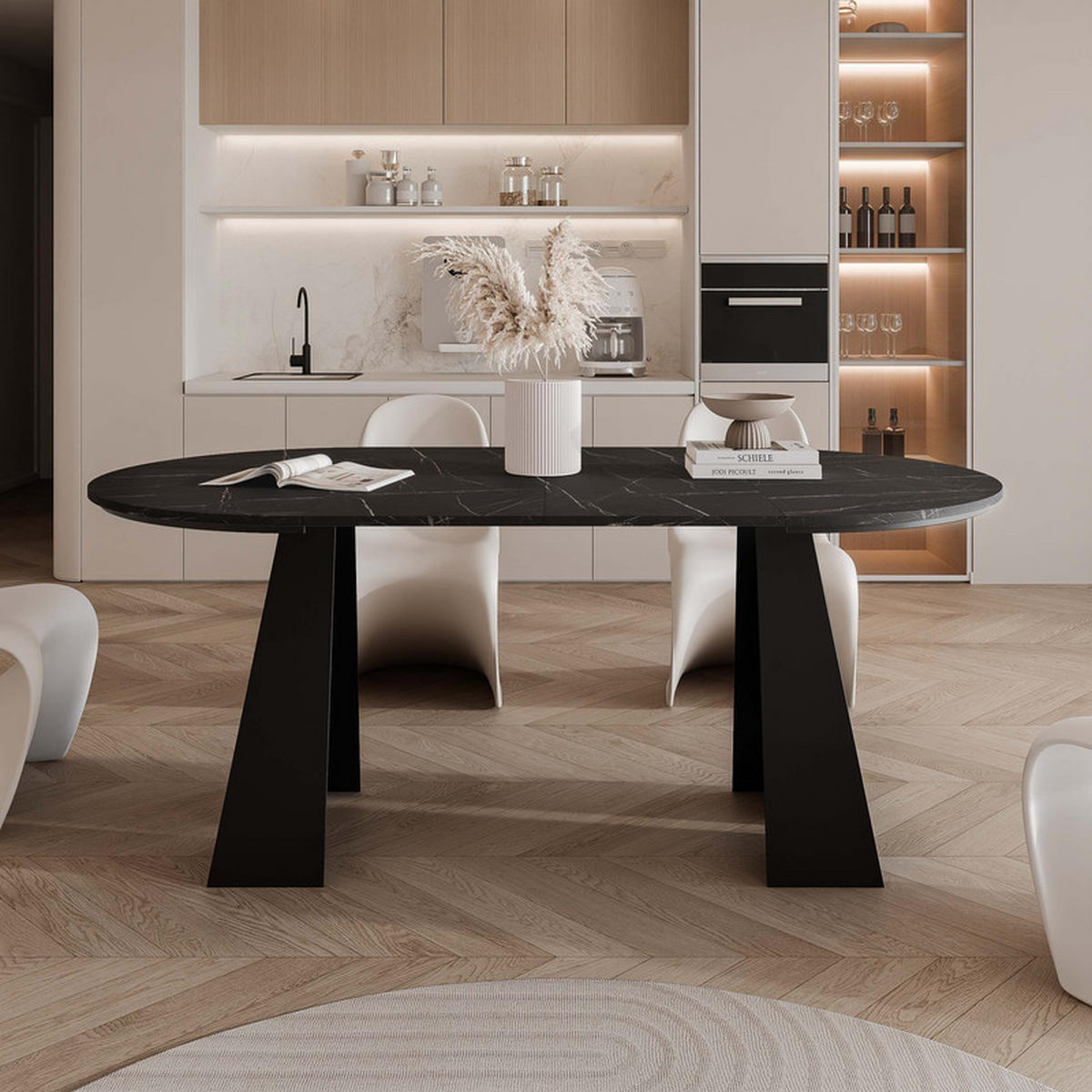 AUSZIEHTISCH FORTE 120/76 cm, Schwarz / Grigia Pietra (Steingrau) - Schwarz/Grau, Holzwerkstoff/Metall (120/120/76cm) - Idohome