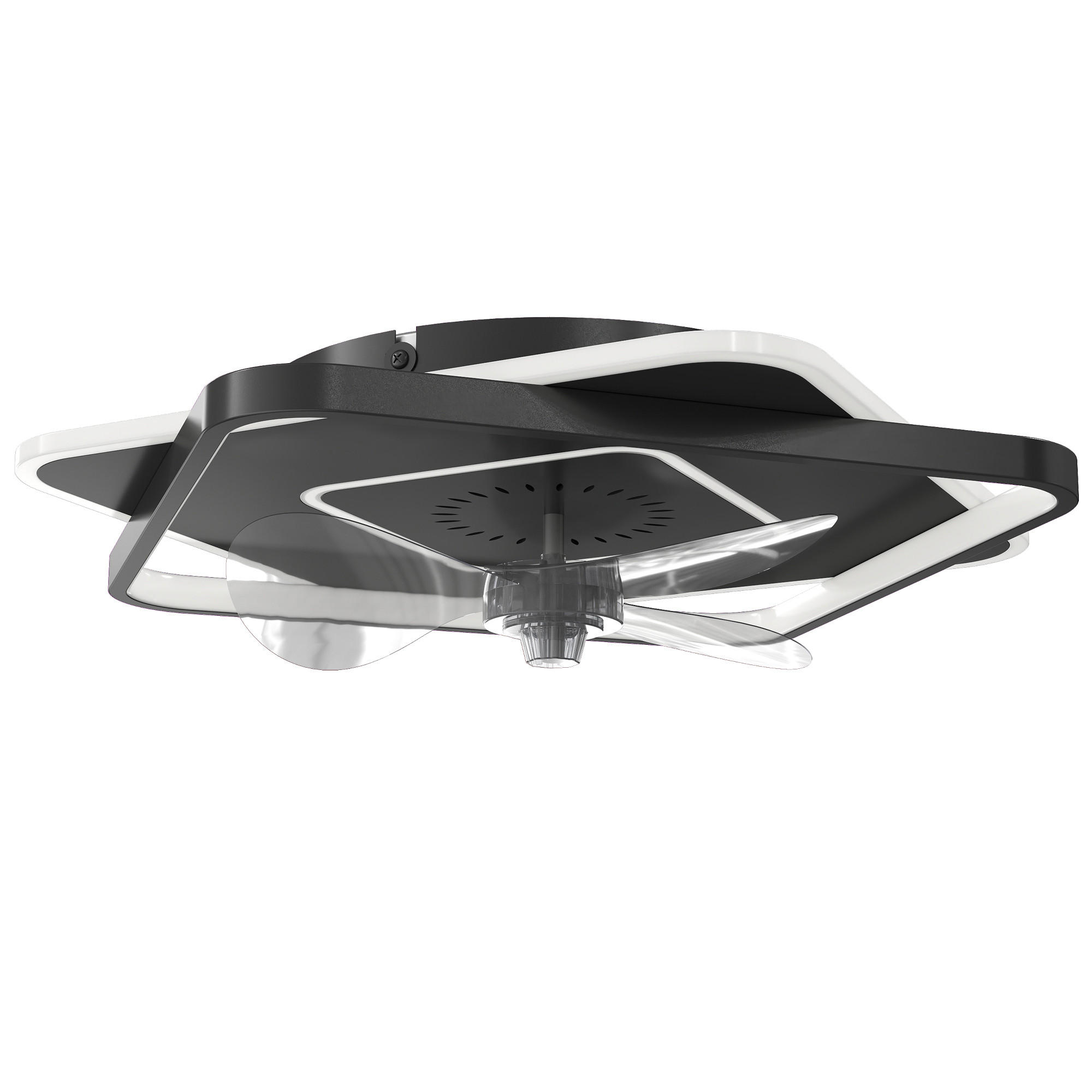 DECKENVENTILATOR-MIT-LICHT Stahl Acryl Schwarz - Schwarz, Metall (53/53/12.5cm) - HOMCOM