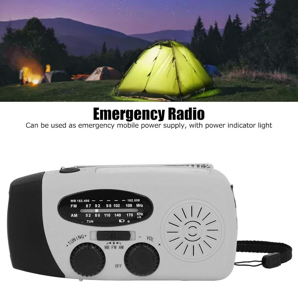 RADIO – NOAA AM/FM – Handkurbel-Generator / LED-Taschenlampe / 2000-mAh-Powerbank – Silbergrau - Grau, Kunststoff (12.8/4/6.5cm) - DCA