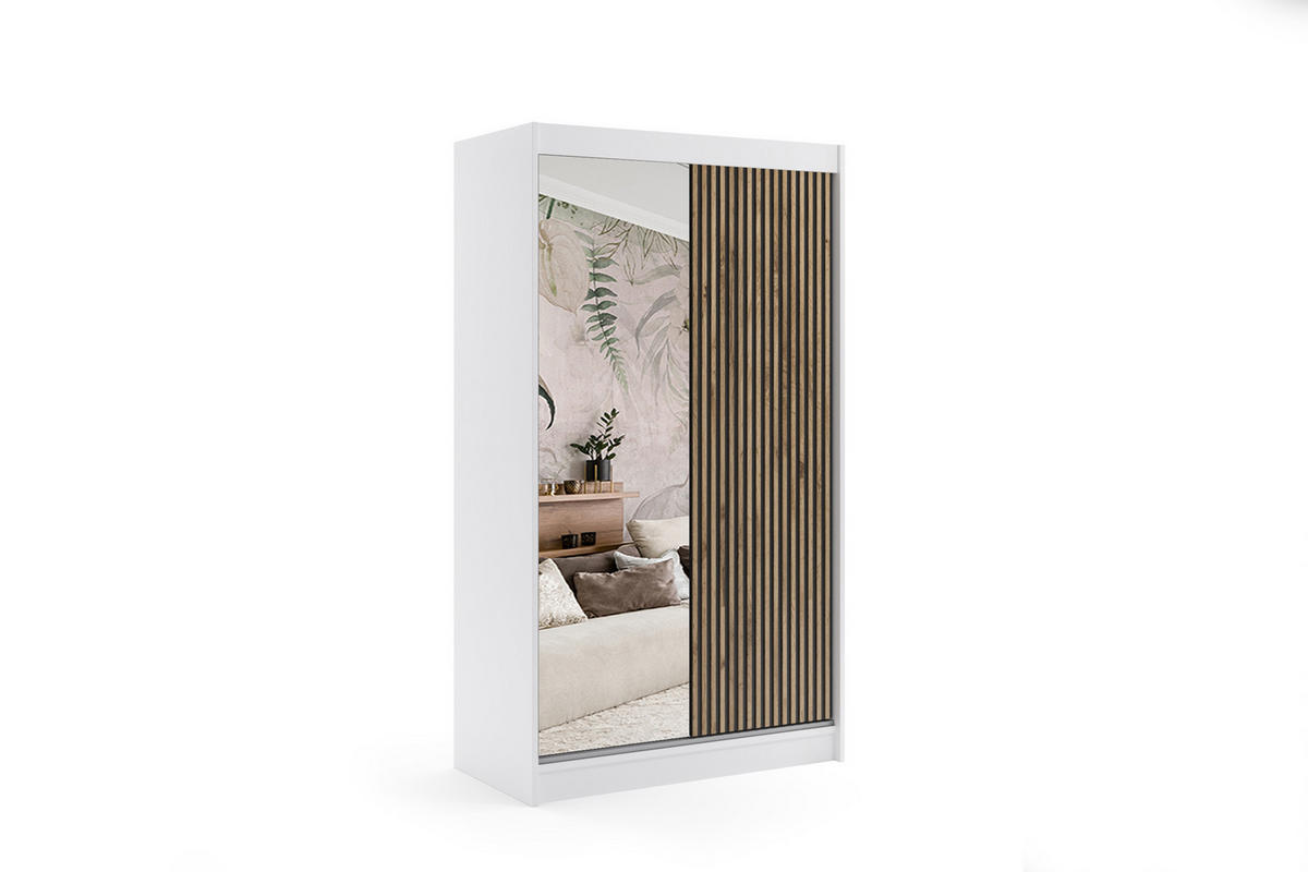 KLEIDERSCHRANK VILAN mit Spiegel - 120 cm - Weiß|Eiche Wotan - Eiche Wotan/Weiß, Holzwerkstoff (120/215/61cm) - ALTDECOR