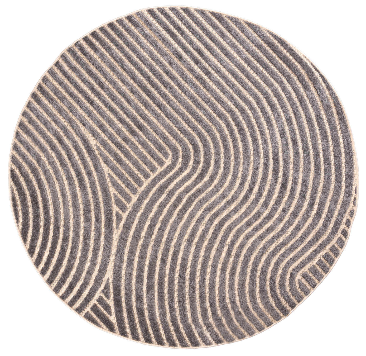 TEPPICH Grau Rund Geometrisch - Kurzflor Rund - Minimalistisch, Stilvoll - 120 x 120 cm - Beige/Grau, Textil (120/120cm) - Mazovia