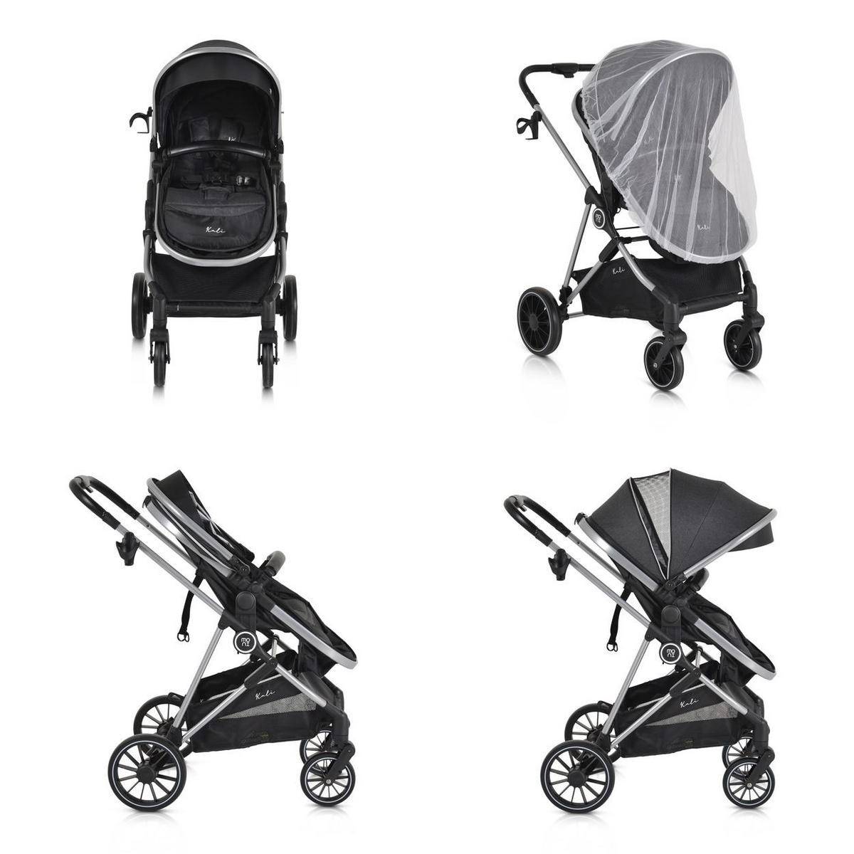 KINDERWAGEN 2 in 1 Kali schwarz umbaubar, Korb, Getränkehalter, Tasche - Schwarz, Metall (77/58/109cm) - Moni