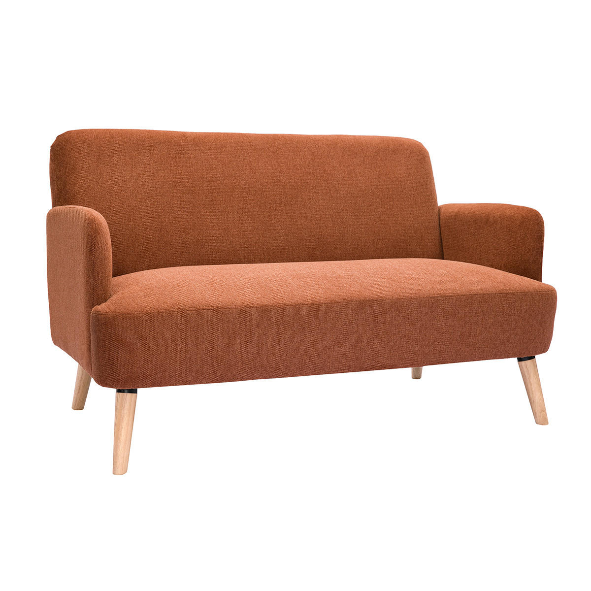 SOFA 2-Sitzer Rostbrauner Stoff Samteffekt Helles Holz ISKO - Terracotta, Textil (131/81/76.5cm) - Miliboo