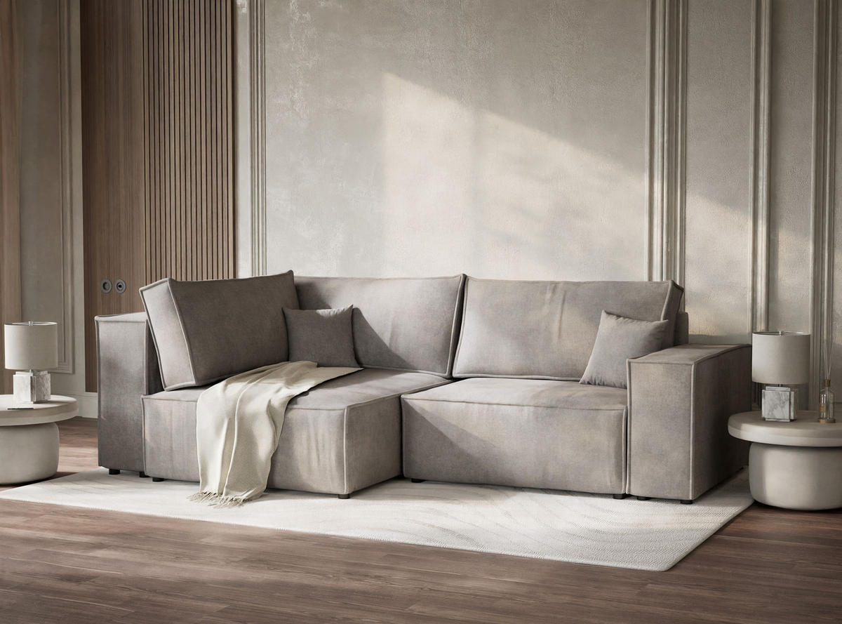 ECKSOFA MIT SCHLAFFUNKTION Tonga Beige grau Webstoff - Greige/Schwarz, Holz/Holzwerkstoff (105/253cm) - Maison de Reve