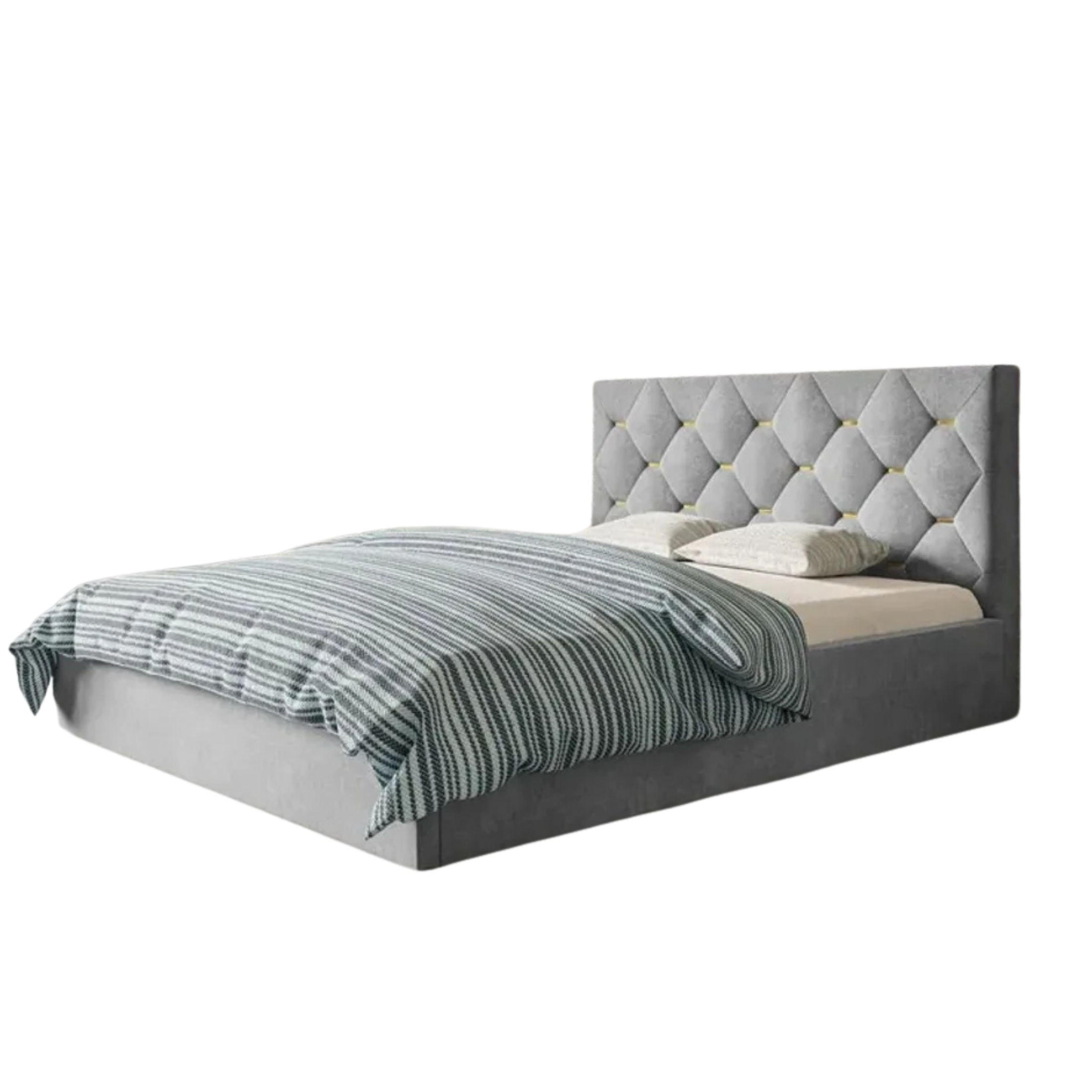 POLSTERBETT SIM 4 mit Kopfteil, 140 x 200 cm mit Bettkasten und Lattenrost aus Holz, Velourstoff, Farbe: Hellgrau - Hellgrau, Holz/Kunststoff (140/200cm) - Sepro Meble