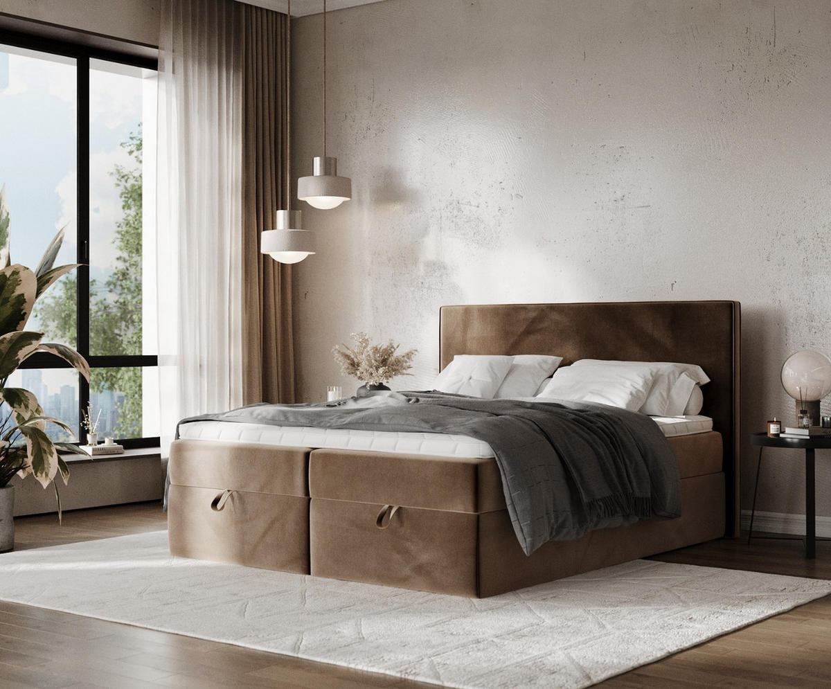 BOXBETT Velma 140/200 cm Braun im Paros Stoff - Schwarz/Braun, Holz/Holzwerkstoff (140/200cm) - AltaBeds