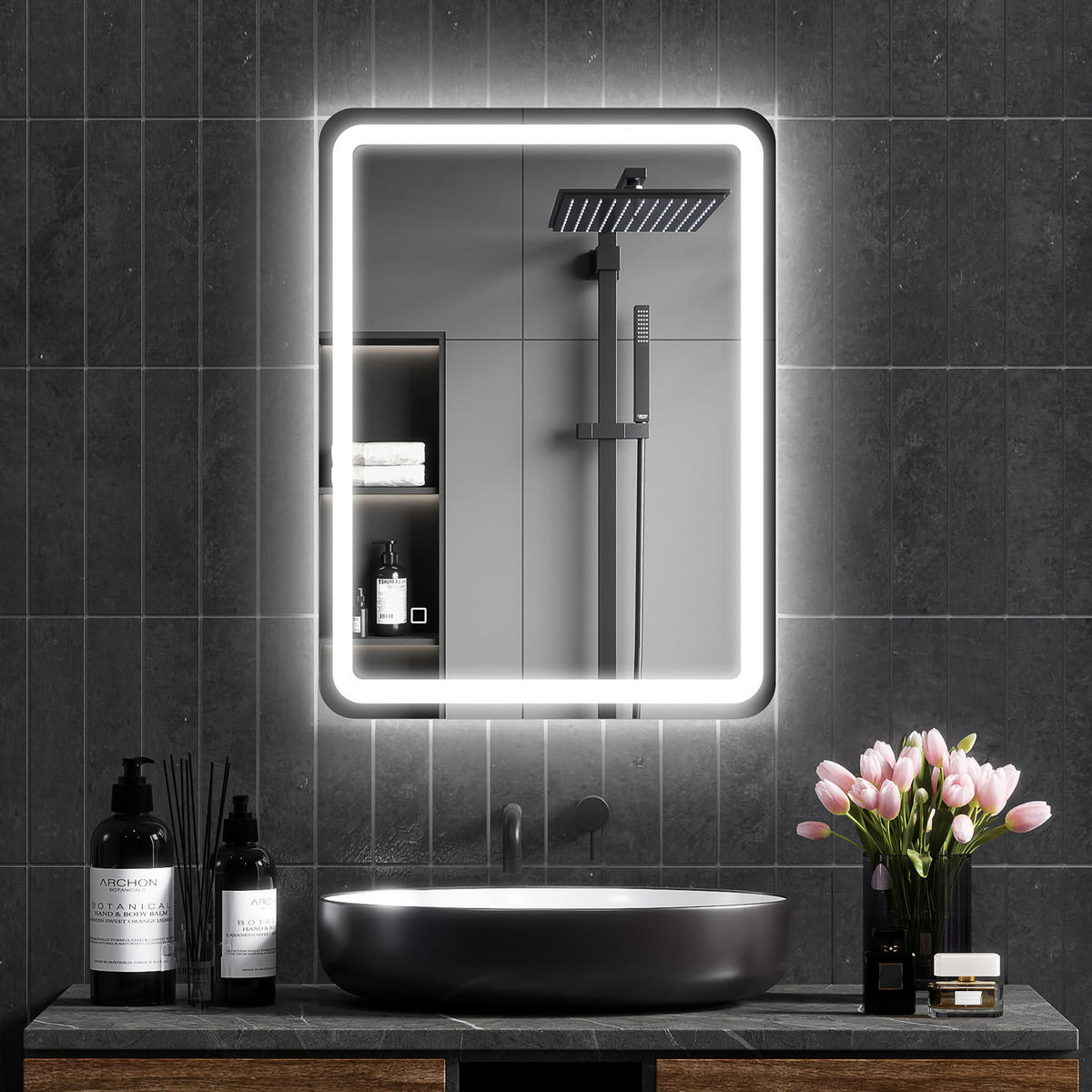 BADSPIEGEL Hartglas Silber - Silberfarben, Glas (60/4/80cm) - HOMCOM
