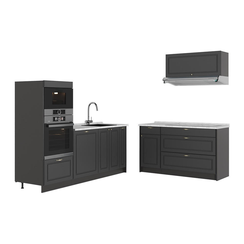 KÜCHENZEILE Fame-Line, Anthrazit-Gold Landhaus/Anthrazit, 340 cm, AP Marmor - Anthrazit, Holzwerkstoff (340/153.6/60cm) - Vicco