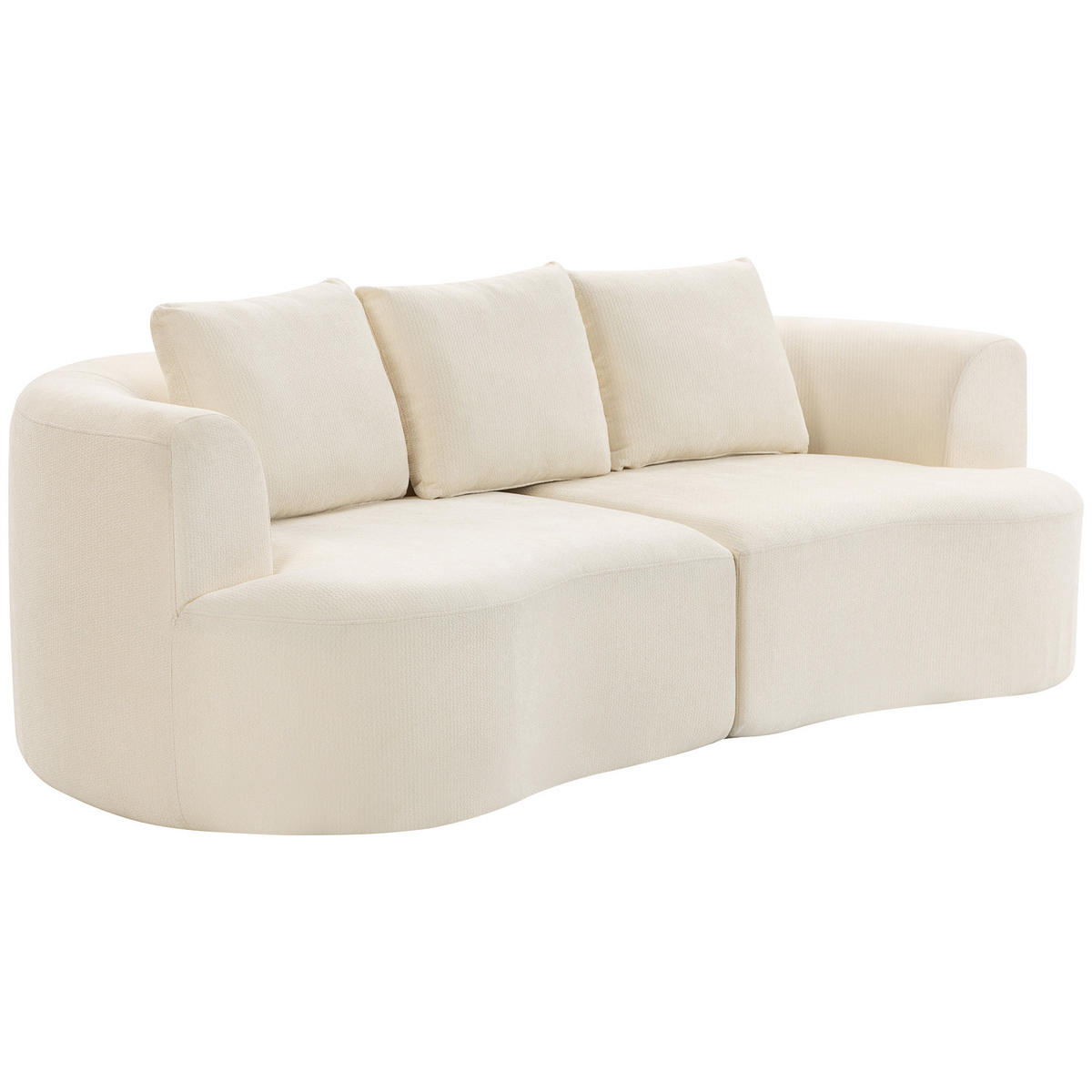 3-SITZER-SOFA DE-06604 260 cm, hochdichter Schaumstoff, 3 Kissen Cremeweiß - Creme, Holz/Textil (106/82/260cm) - ComfortXL