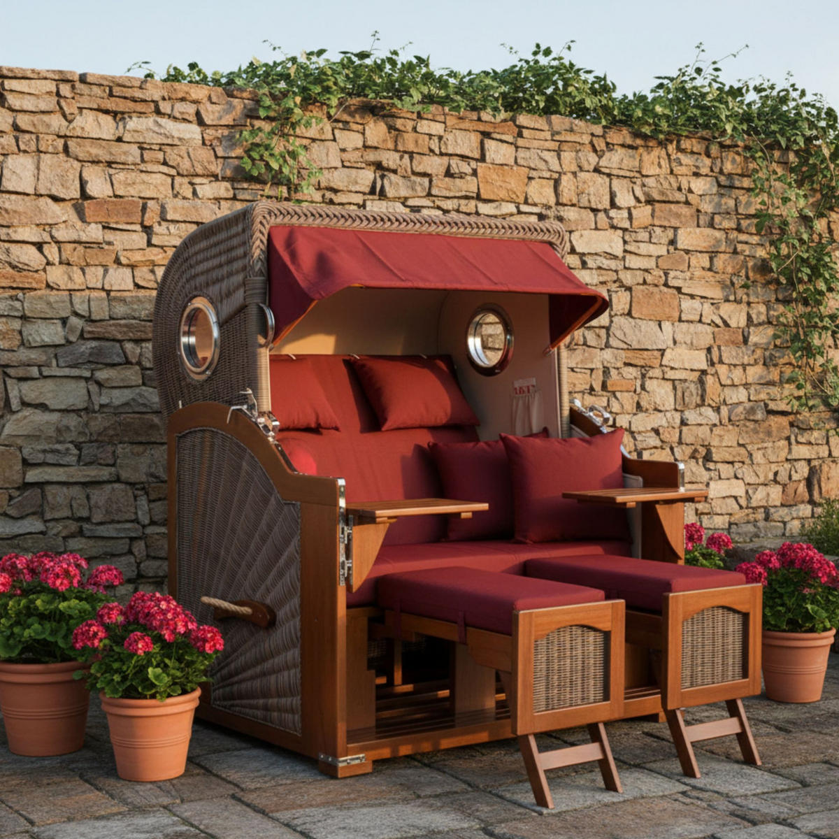 STRANDKORB XXL Düne Grande 2,5 Sitzer - Rot/Braun, Metall (142/170/95cm) - Mr. Deko