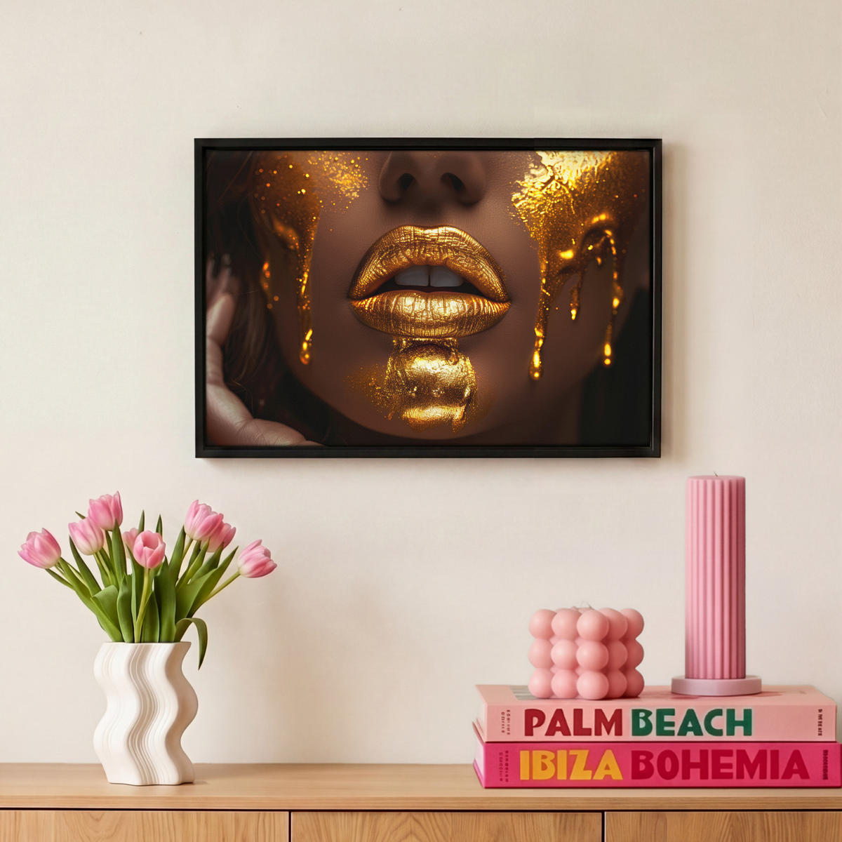 LEINWAND Bilder mit Rahmen - Frau - Gold - Luxus - Porträt - 30x20 - Goldfarben, Textil (30/20cm) - MuchoWow