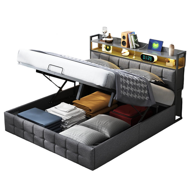 POLSTERBETT 140x200 cm Grau LED USB Stauraum - Grau, Metall (140/200cm) - SHOPENTRA