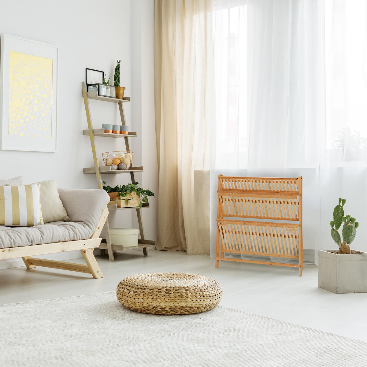 BLUMENREGAL - Hellbraun, Holz (99.5/96/37cm) - Relaxdays