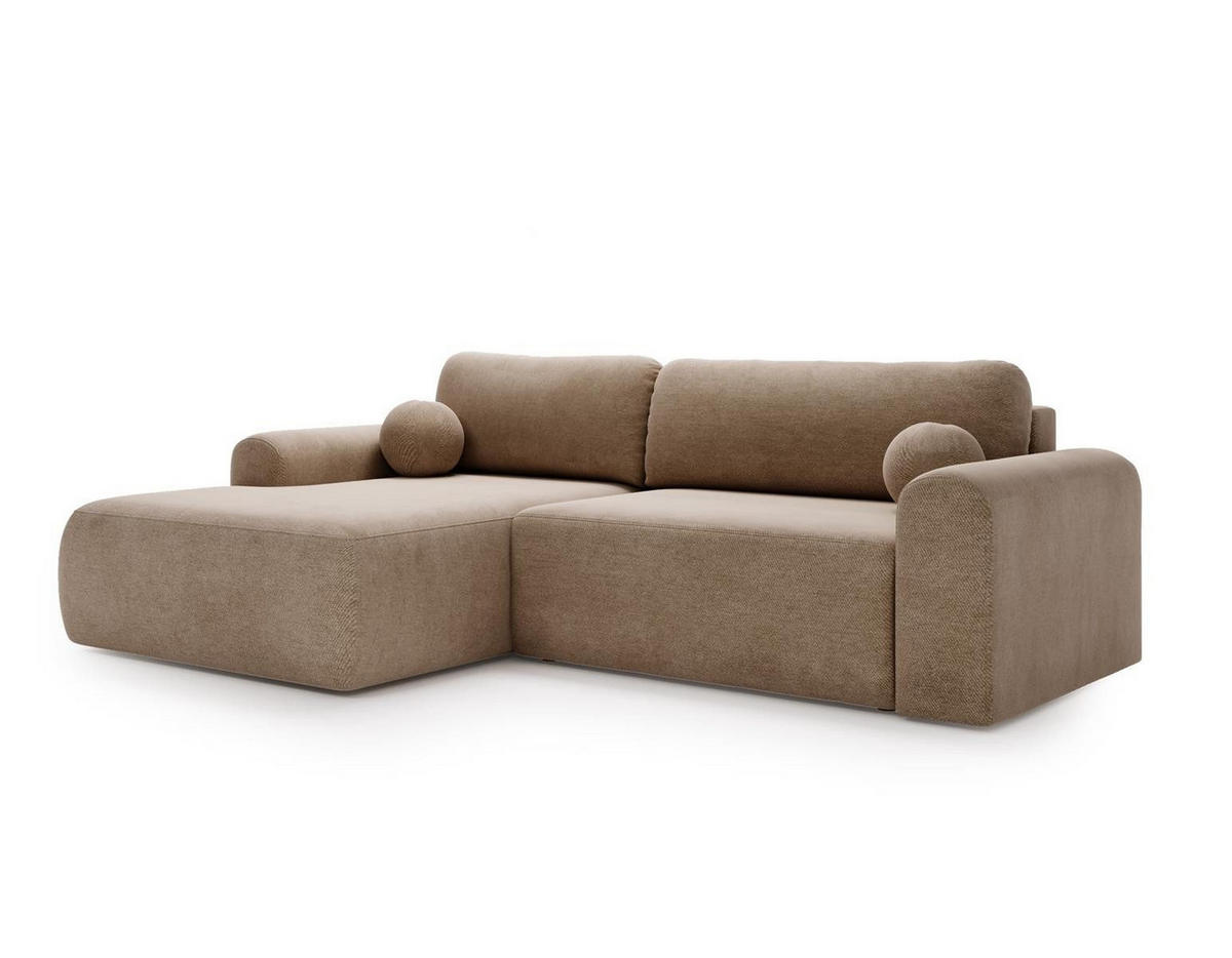 ECKSOFA velvet hellbeige links AURA - Champagner, Holzwerkstoff (257/177cm) - Compleo24
