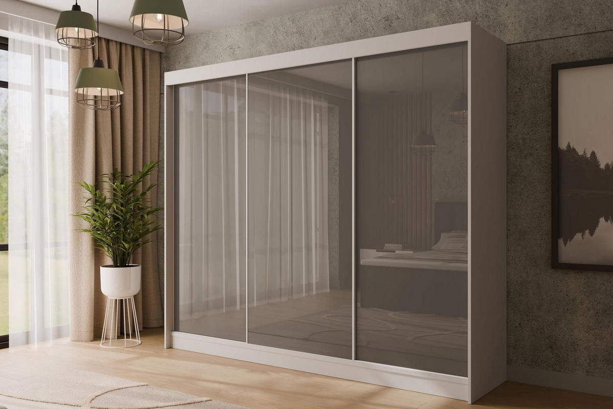 KLEIDERSCHRANK PEKA - 250 cm - Weiß|Grau - Weiß/Grau, Holzwerkstoff (250/215/61cm) - ALTDECOR