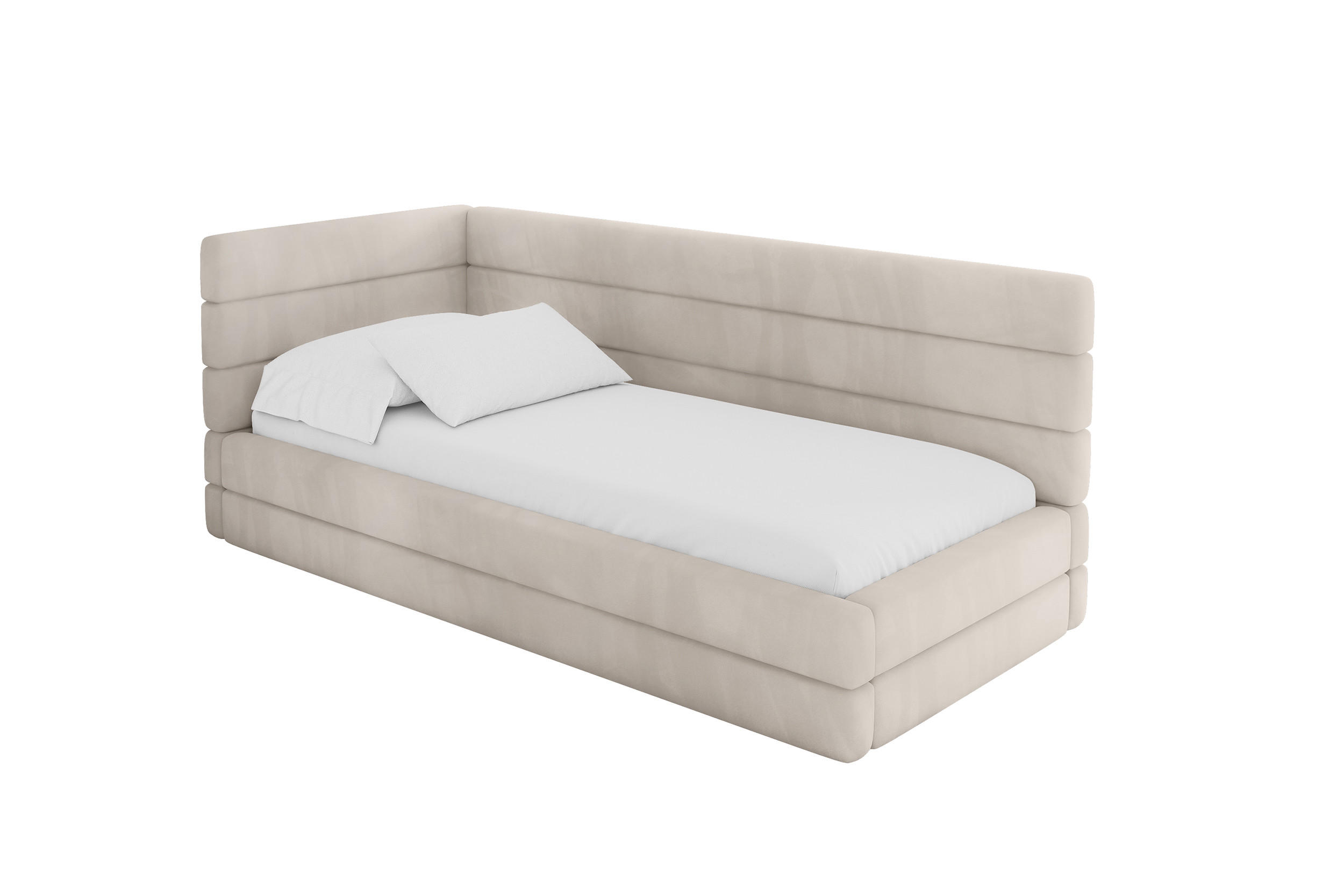 EINZELLBETT Jugendbett mit Bettkasten, Rechts - BEMY 80x200 Beige - Sandfarben, Holzwerkstoff/Textil (80/200cm) - ALTDECOR