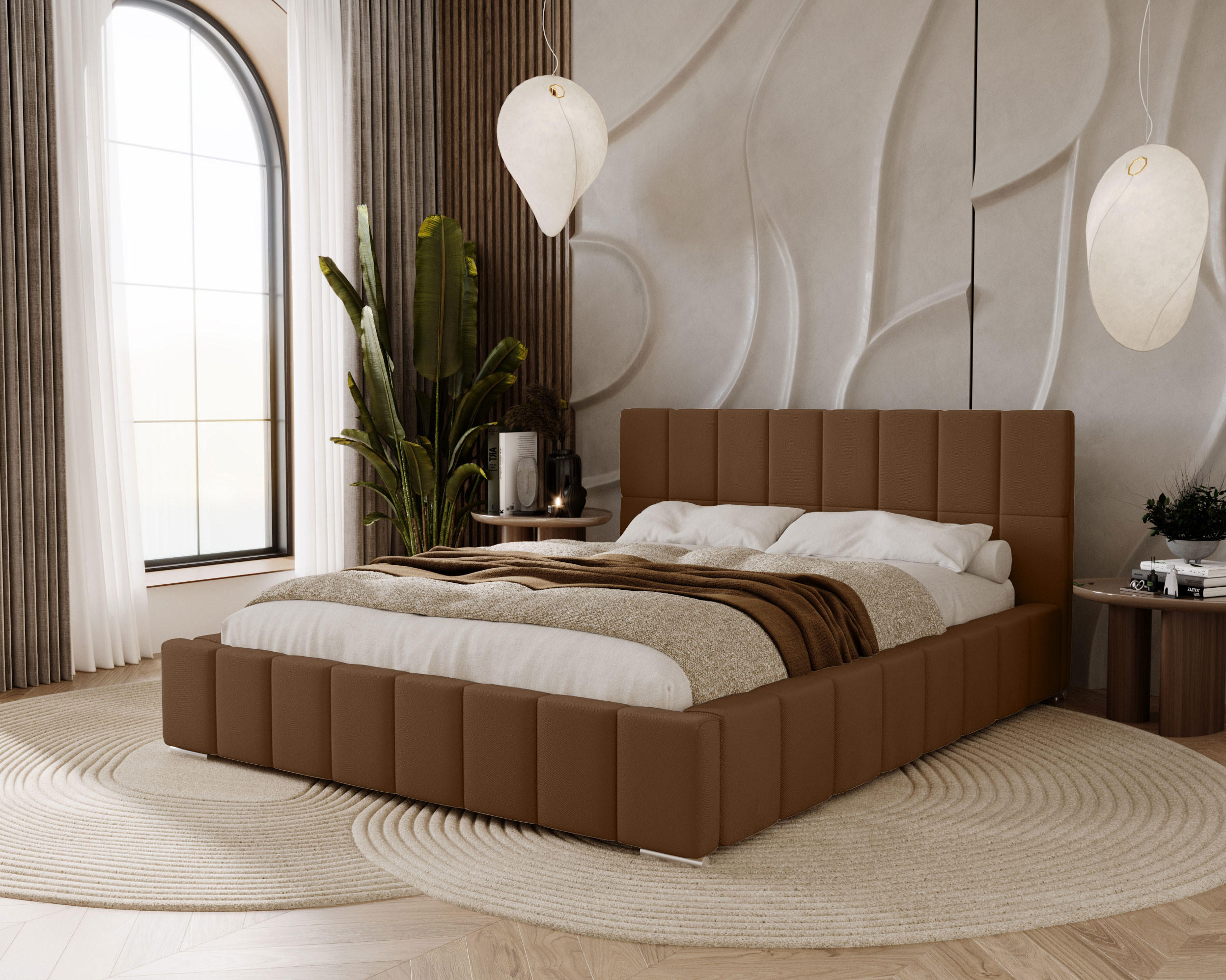 POLSTERBETT Alma 120x200 cm, Doppelbett mit Bettkasten und Lattenrost aus Holz, Velourstoff: Dunkelbraun - Dunkelbraun, Holz/Kunststoff (120/200cm) - Marpur