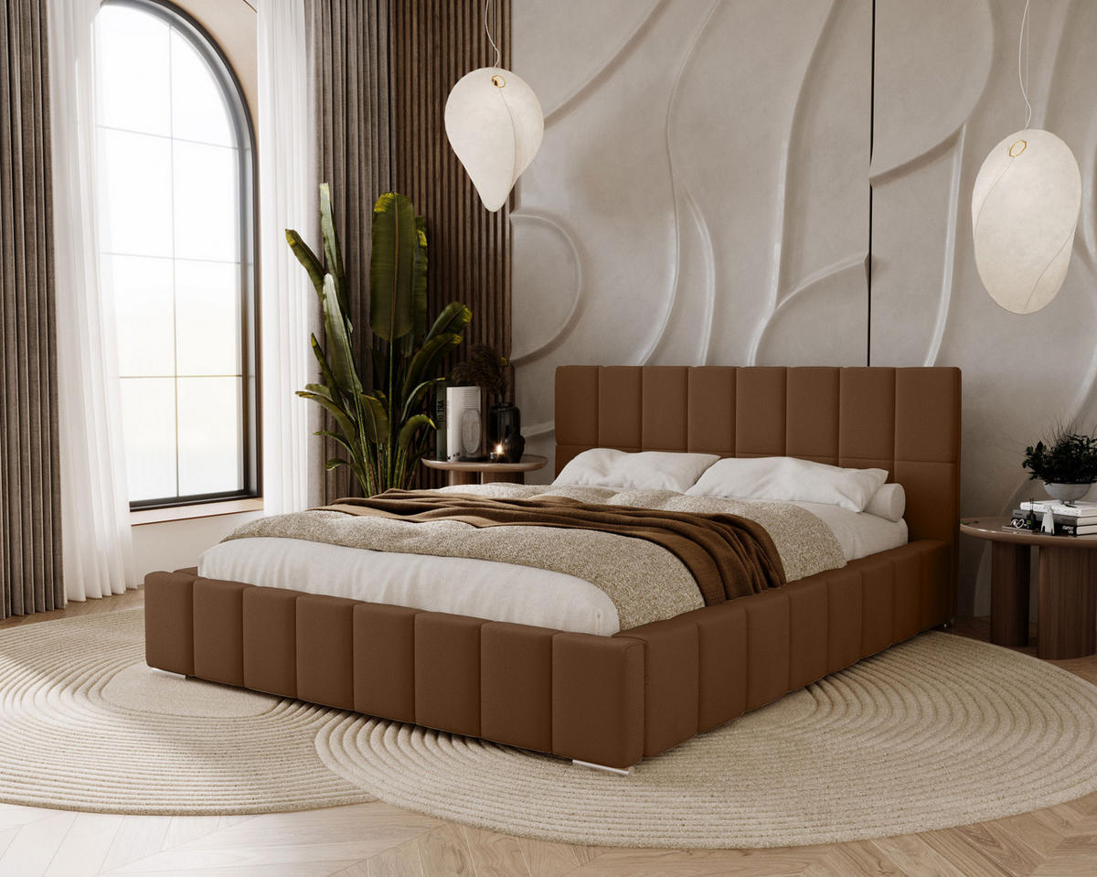 POLSTERBETT Alma 180x200 cm, Doppelbett mit Bettkasten und Lattenrost aus Holz, Velourstoff: Dunkelbraun - Dunkelbraun, Holz/Kunststoff (180/200cm) - Marpur