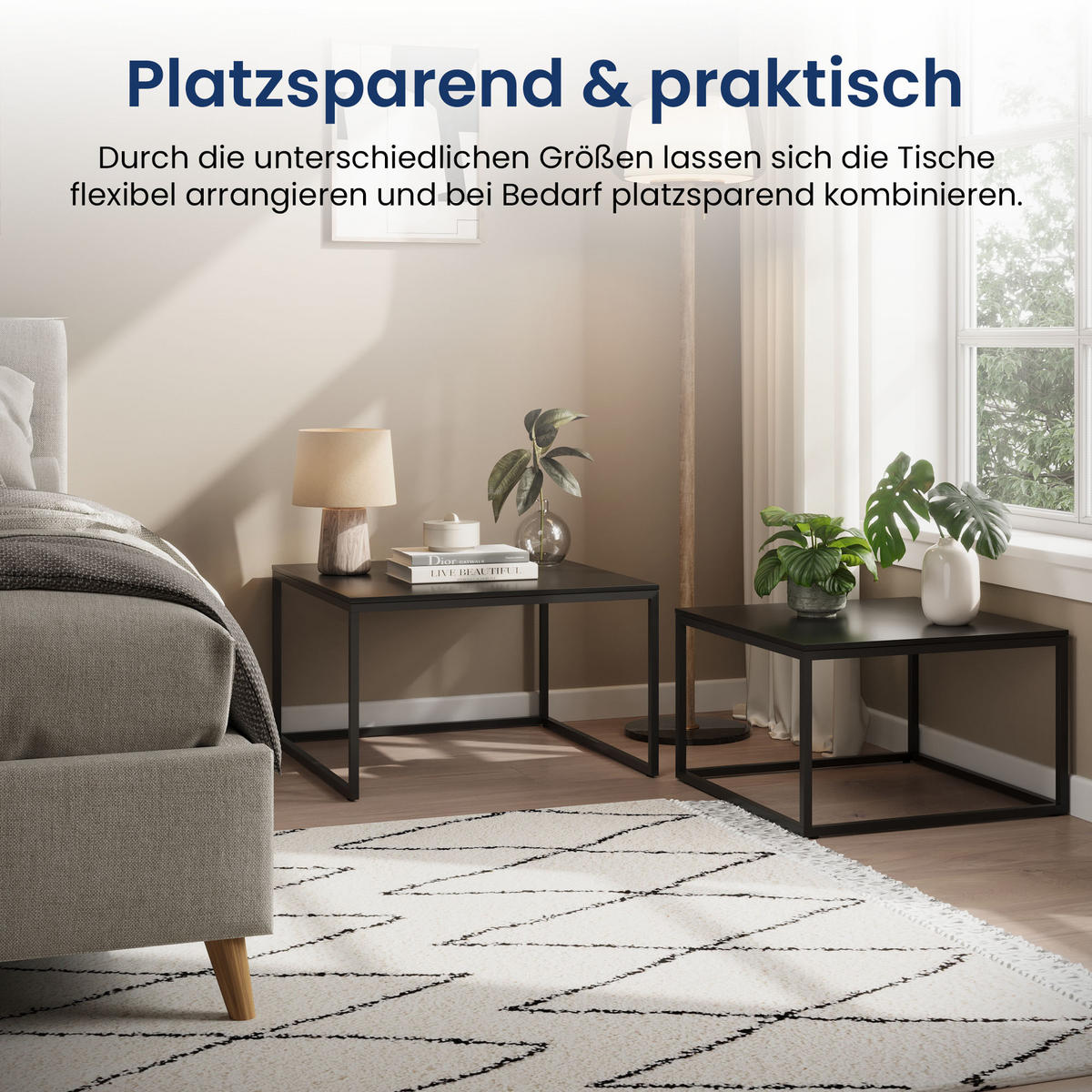 COUCHTISCH 2er Set quadratisch Schwarz - Schwarz, Holzwerkstoff (50/50/43cm) - Home Collective