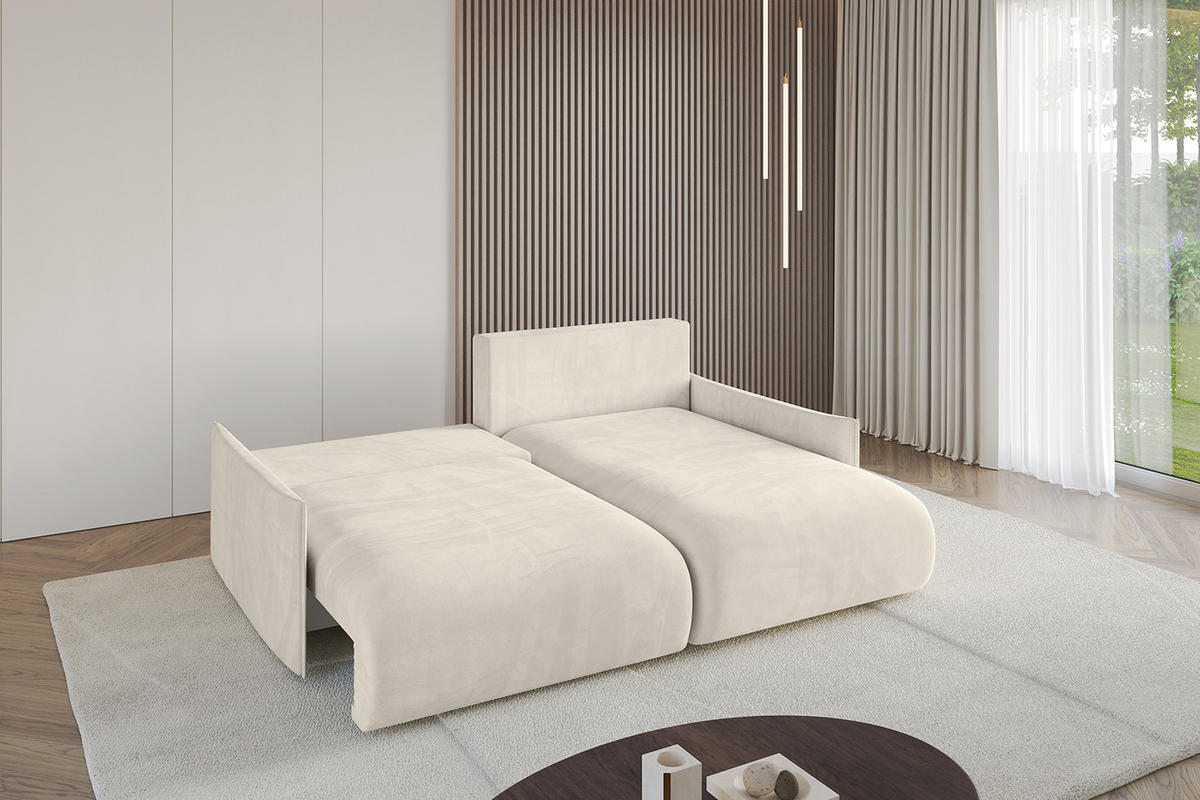 ECKSOFA Ottomane rechts ONESK-L-v1 216x177x72 Ecru Velours - Ecru, Holzwerkstoff/Kunststoff (177/216cm) - ALTDECOR