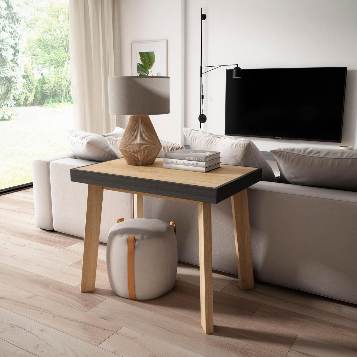 KONSOLENTISCH ausziehbar 58 bis 180cm, für 8 Gäste, eiche, schwarz, 90/58/73cm - Eichefarben/Schwarz, Holzwerkstoff (90/180/73cm) - Skraut Home